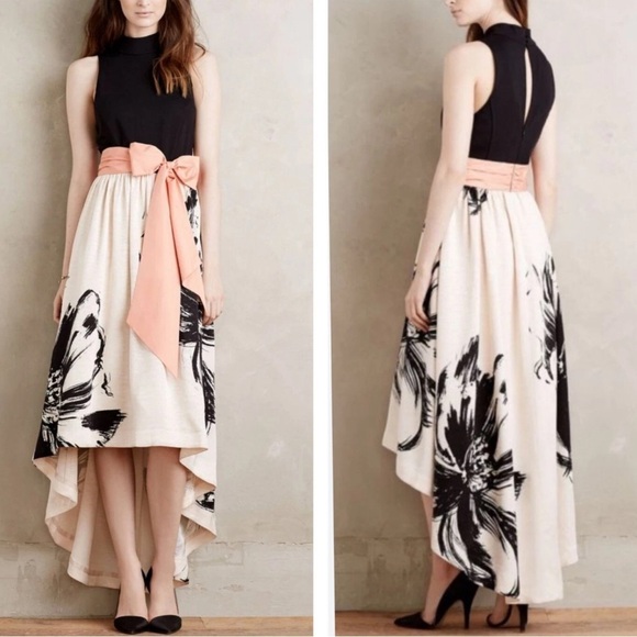 Anthropologie Moulinette Soeurs Sumi Gown 2 Black Maxi Hi Low Viscose Mock Neck - Picture 1 of 10